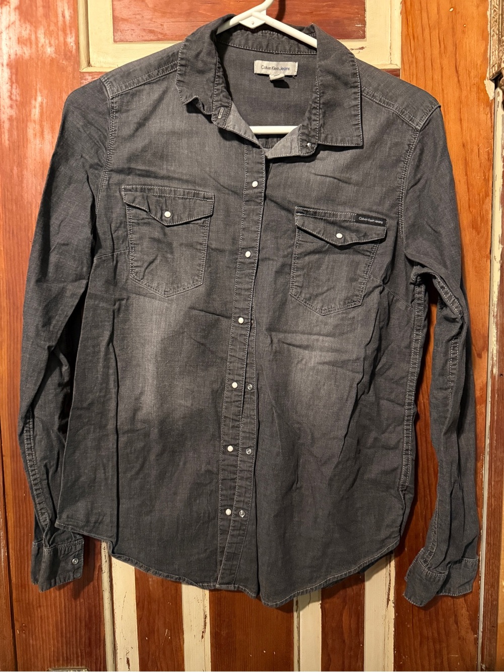 Calvin Klein Men's Gray Button-Down Denim Shirt